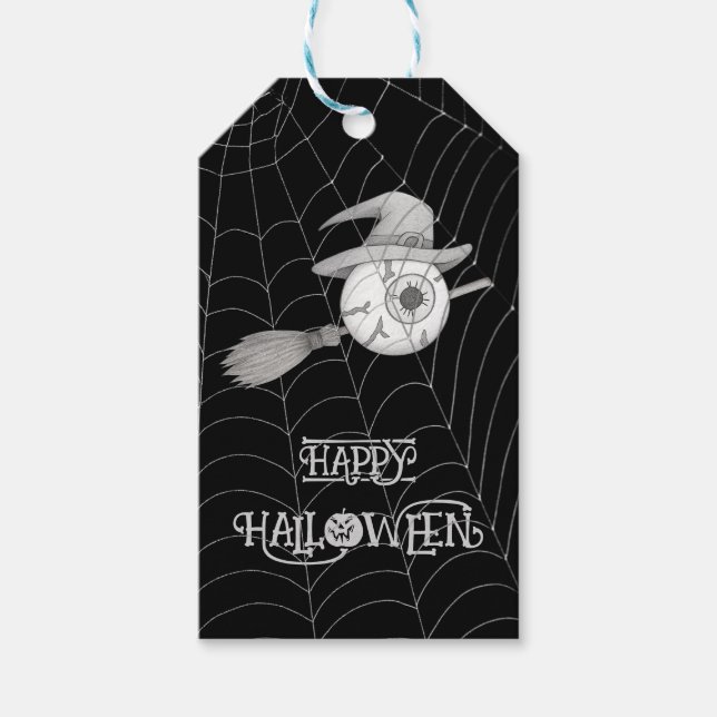 Halloween-Besen, beängstigender Augapfel, Spinnenn Geschenkanhänger (Vorderseite)