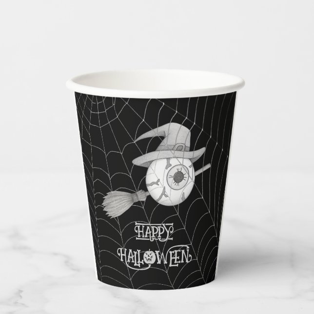 Halloween-Besen, beängstigender Augapfel, Spinnenn Pappbecher (Vorderseite)