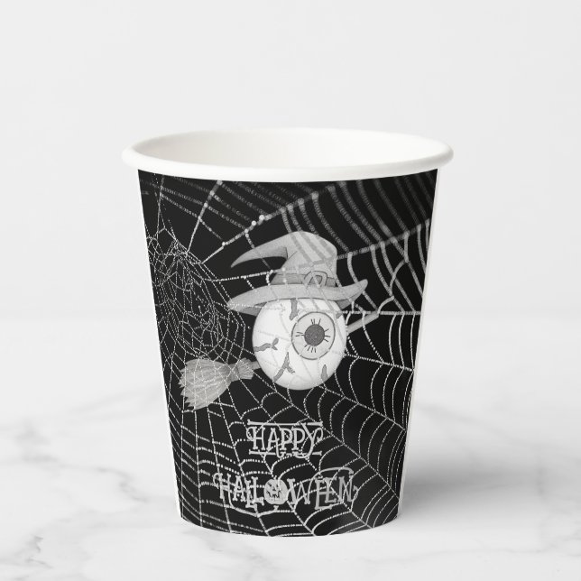 Halloween-Besen, beängstigender Augapfel, Spinnenn Pappbecher (Vorderseite)