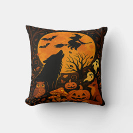 Halloween Besen fliegende Hexe und Mond Kissen