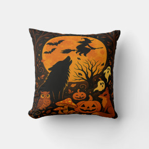 Halloween Besen fliegende Hexe und Mond Kissen