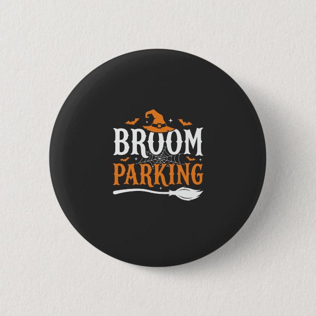 Halloween Besenparkplatz Hexenhut Grafik Button (Vorderseite)