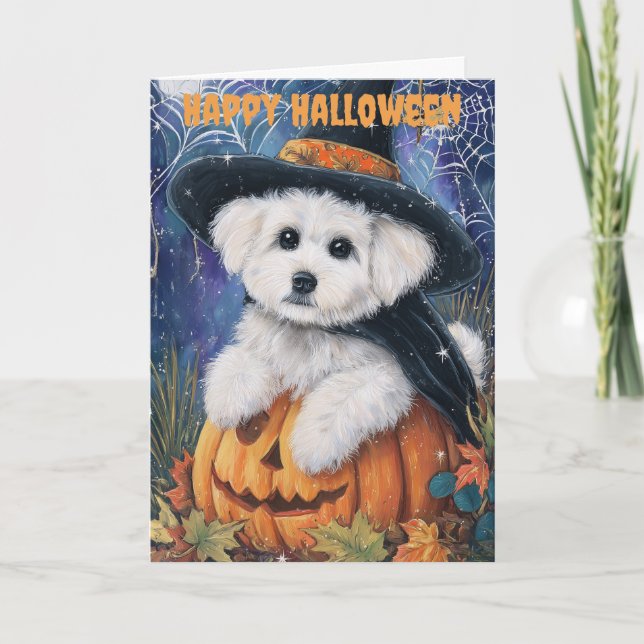 Halloween Bichon Frise Dog Feiertagskarte (Vorderseite)