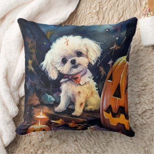 Halloween Bichon Frise mit Kürbissen Gruselig  Kissen