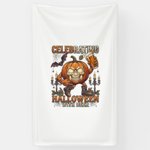 Halloween-Bier-Totenkopf-Kürbis-Fledermaus-Kerze Banner