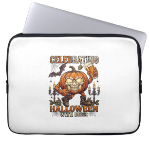 Halloween-Bier-Totenkopf-Kürbis-Fledermaus-Kerze Laptopschutzhülle