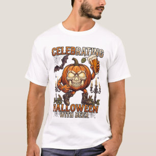 Halloween-Bier-Totenkopf-Kürbis-Fledermaus-Kerze T-Shirt