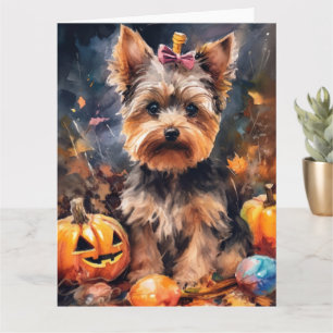 Halloween Biewer Terrier mit Kürbissen Gruselig  Karte