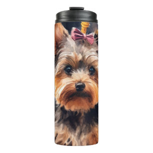 Halloween Biewer Terrier mit Kürbissen Gruselig Thermosbecher