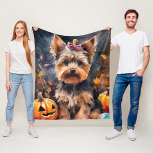 Halloween Biewer Terrier mit Pumpkins Beängstigend Fleecedecke