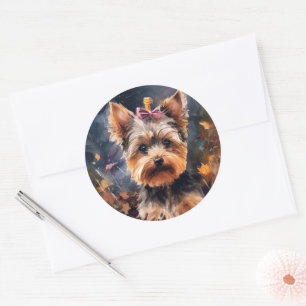 Halloween Biewer Terrier mit Pumpkins Beängstigend Runder Aufkleber