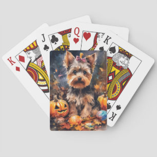 Halloween Biewer Terrier mit Pumpkins Beängstigend Spielkarten