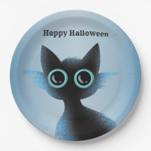 Halloween Big Eyes Black Blue Evil Cat