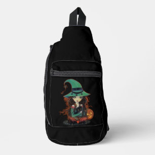 Halloween Big Mit Augen Hexe mit Black Cat Crossbody Bag
