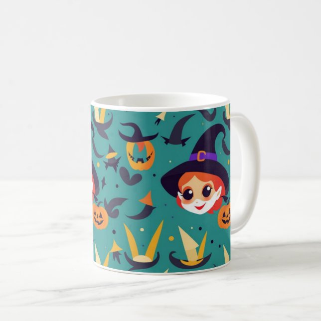 Halloween-Bild mit einem fröhlichen Hexengesicht Kaffeetasse (VorderseiteRechts)