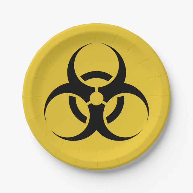 Halloween-Biogefährdung-Symbol gelb u. Schwarzes Pappteller (Vorderseite)