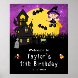 Halloween Birthday Hexe Lila Begrüßungszeichen Poster