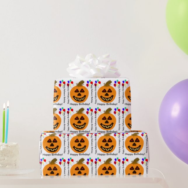 Halloween Birthday Orange Pumpkin Geschenkpapier (Partygeschenke)