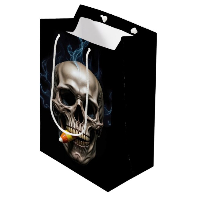 Halloween Birthday Rauchen Skull Biting Candy Mais Mittlere Geschenktüte (Vorderseite Schrägansicht)