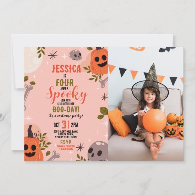 Halloween Birthday VIURever 4th Girls Party Foto Einladung (Vorderseite)