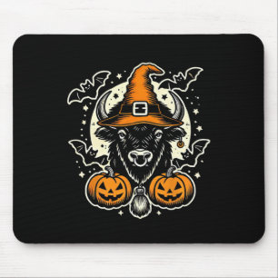 Halloween Bison Spooky Hexenhut und Pumpkins Art Mousepad