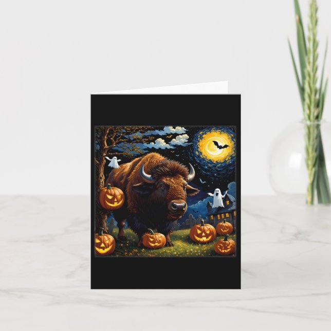 Halloween Bison Starry Night Karte (Vorderseite)