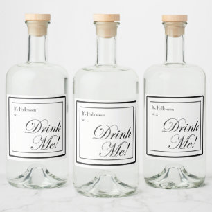Halloween Black and White Apothecary Drink Me! Alkoholflaschenetikett