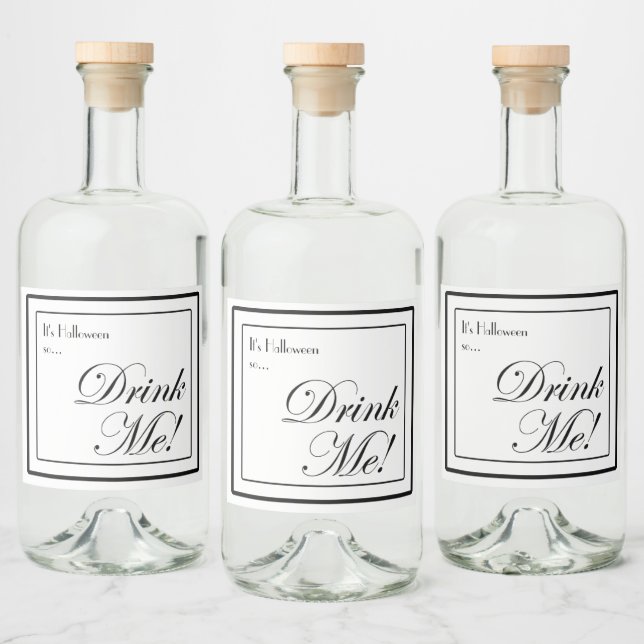 Halloween Black and White Apothecary Drink Me! Alkoholflaschenetikett (Flaschen)