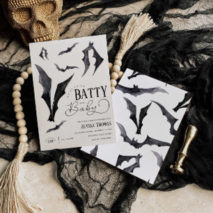Halloween Black and White Bats Babydusche Einladung