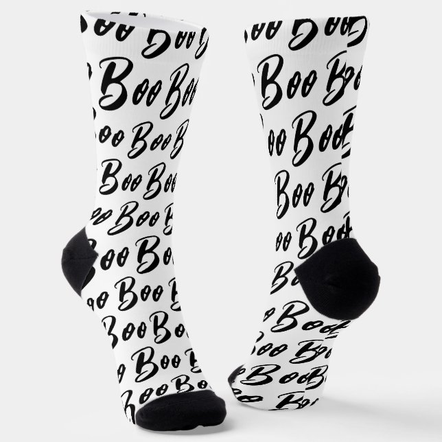 Halloween Black and White boo text pattern Socken (Gewinkelt)