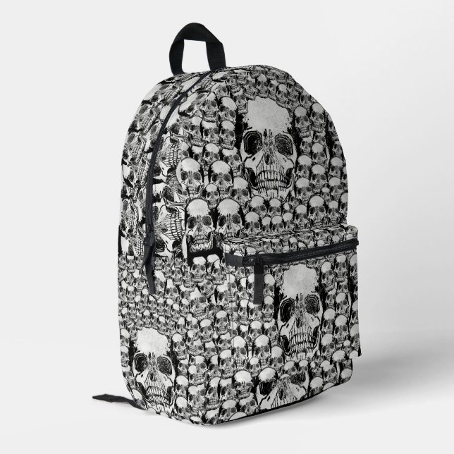 Halloween Black and White Dead Skulls Beängstigend Bedruckter Rucksack (Rückseitige Ecke links)