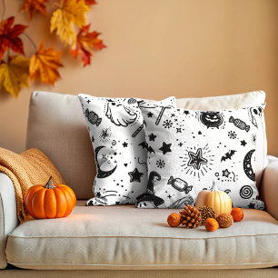 Halloween Black and White Line Art Kissen