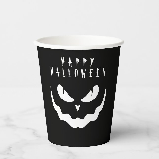 Halloween Black and White Pumpkin Creepace Pappbecher (Vorderseite)
