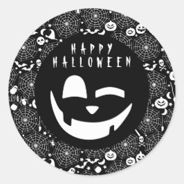 Halloween Black and White Pumpkin Happy Face Runder Aufkleber
