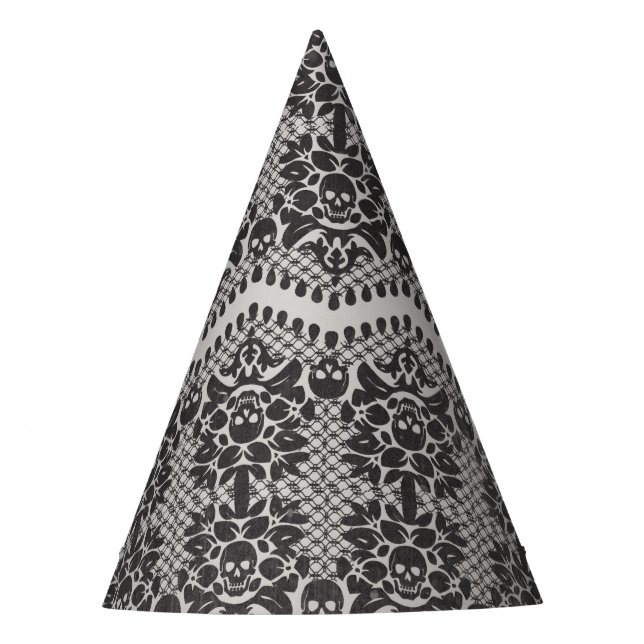 Halloween Black and White Skull Lace Party Hat Partyhütchen (Vorderseite)