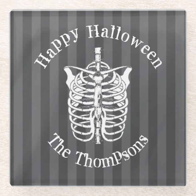 Halloween Black and White Spooky Skeleton Glasuntersetzer (Vorderseite)