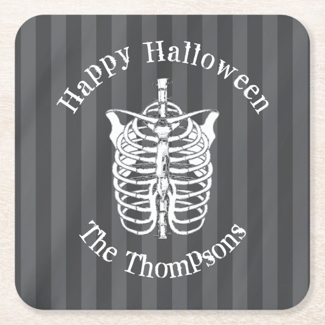 Halloween Black and White Spooky Skeleton Rechteckiger Pappuntersetzer (Vorderseite)