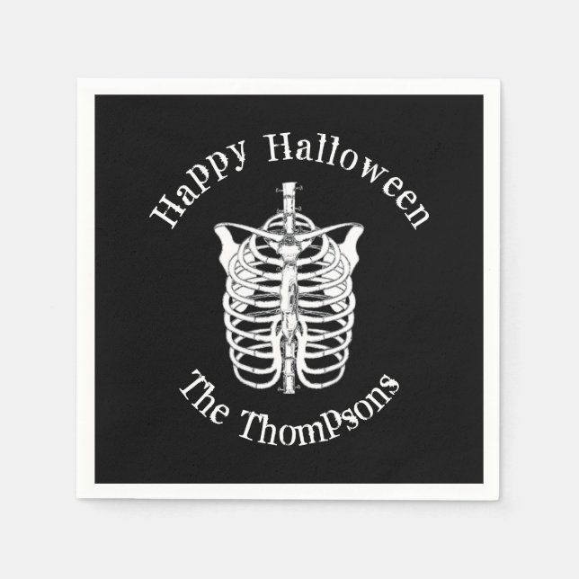 Halloween Black and White Spooky Skeleton Serviette (Vorderseite)