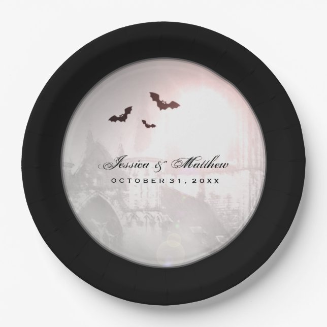 Halloween Black Bats Gothic Wedding Matching Plate Pappteller (Vorderseite)
