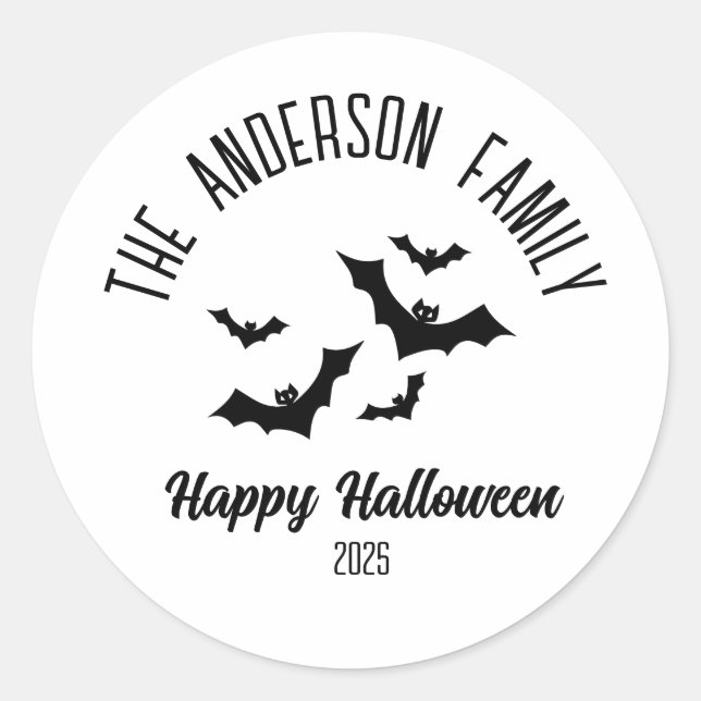 Halloween Black Bats Personalisiert Name Year Runder Aufkleber (Vorderseite)