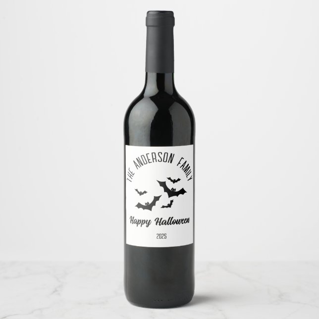 Halloween Black Bats Personalisiert Name Year Weinetikett (Vorderseite)