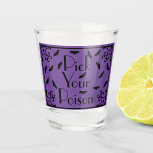 Halloween Black Bats Pick Your Poison Schnapsglas
