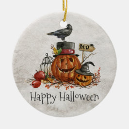 Halloween Black Bird und Pumpkins | Keramik-Orname Keramik Ornament