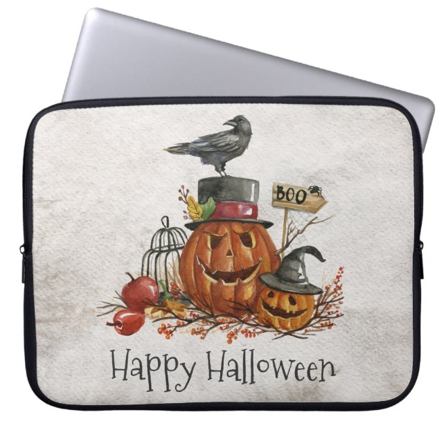 Halloween Black Bird und Pumpkins Laptop Sleeve (Vorderseite)