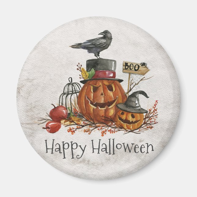 Halloween Black Bird und Pumpkins | Magnet (Vorne)