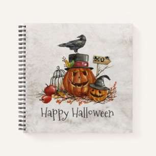 Halloween Black Bird und Pumpkins Notizbuch