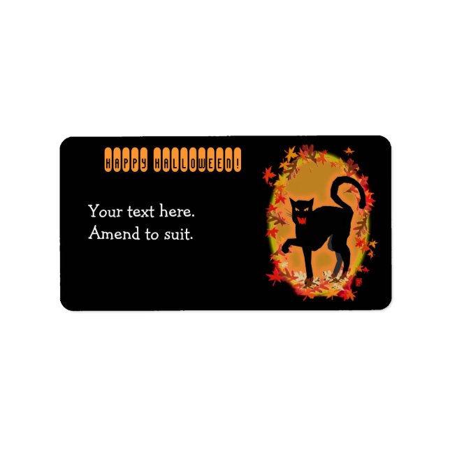 halloween black cat adressaufkleber (Vorne)