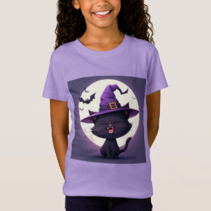 Halloween Black Cat als Hexenhut verkleidet T-Shirt
