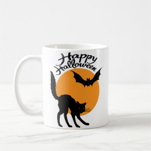 Halloween Black Cat and bat with moon, halloween Kaffeetasse