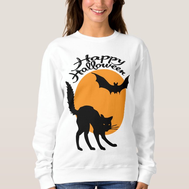 Halloween Black Cat and bat with moon, halloween Sweatshirt (Vorderseite)